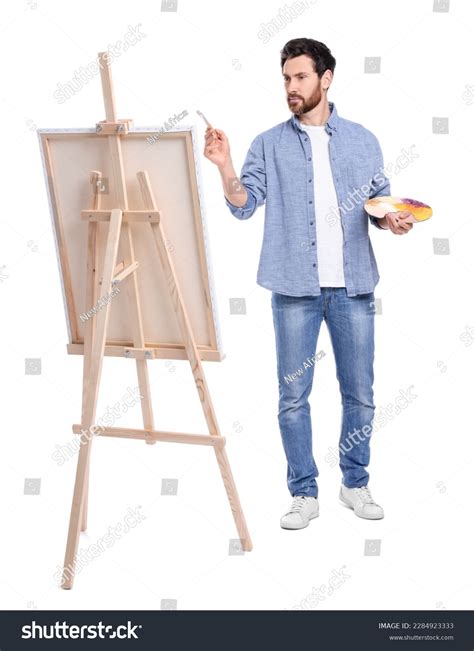 Man Painting Against White Background Using Stock Photo 2284923333 ...