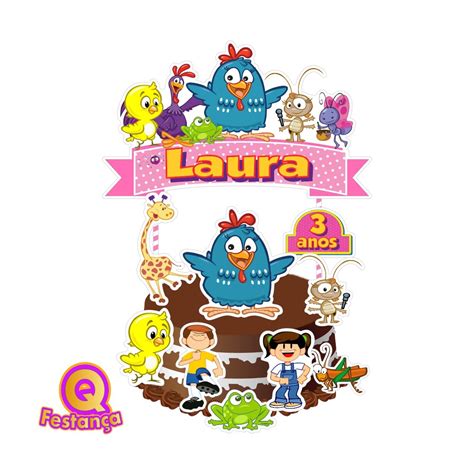 Topo de Bolo Galinha Pintadinha Rosa- Personalizado com Nome e Idade ...