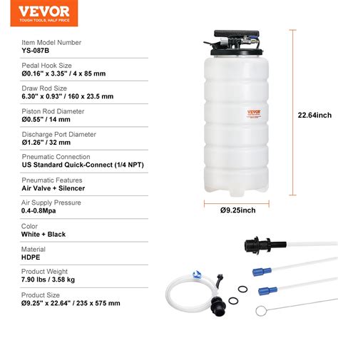 VEVOR Fluid Extractor, 4 Gallons (15 Liters), Pneumatic/Manual Oil ...