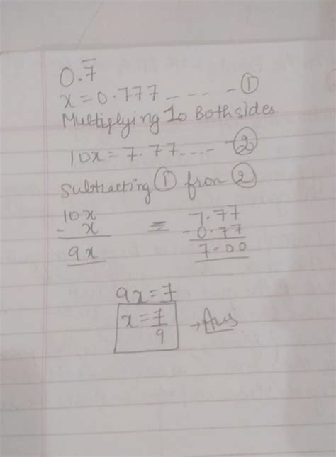 Express 0.7 bar in the form of p/q where p and q are integers and q ...