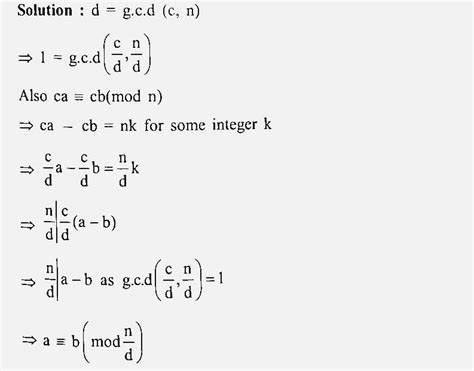 Example : if ca = cb (mod n), then a=bl modwhere d gc.d(c., n) a