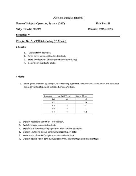 OSY 315319 Question Bank II: CPU Scheduling & File Management - Studocu