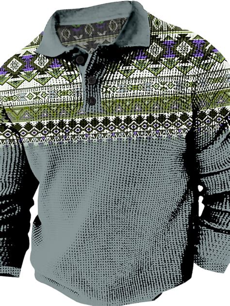 Men's Tribal Waffle Polo Shirts Golf Shirt Long Sleeve Polo Shirts ...