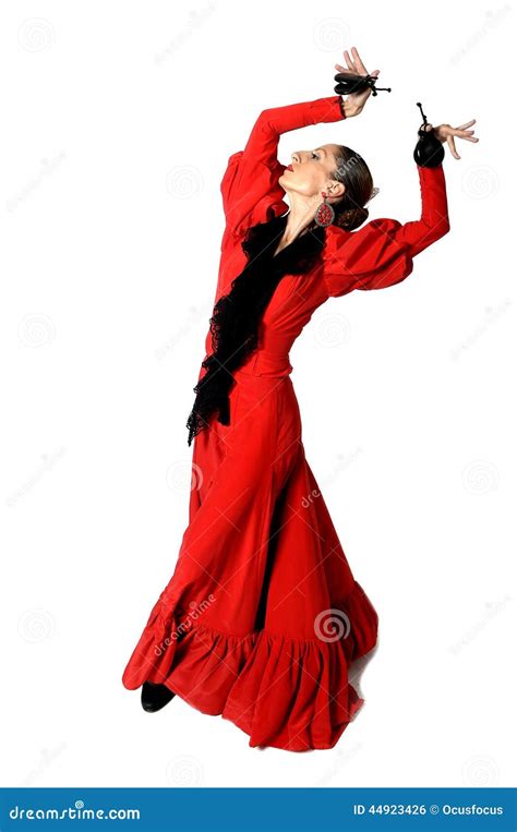 Young Spanish Woman Dancing Flamenco with Castanets in Her Hands Stock ...