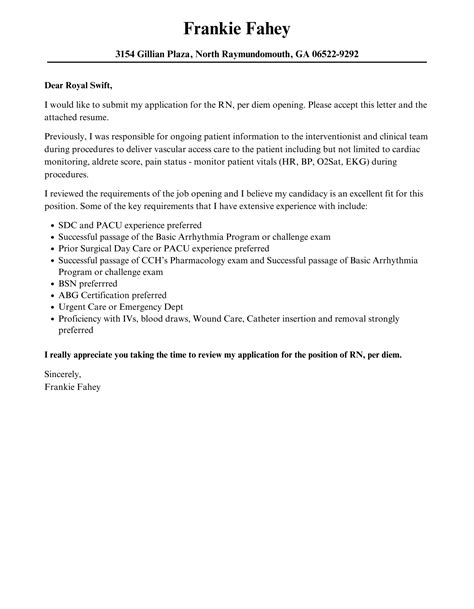 RN, Per Diem Cover Letter | Velvet Jobs