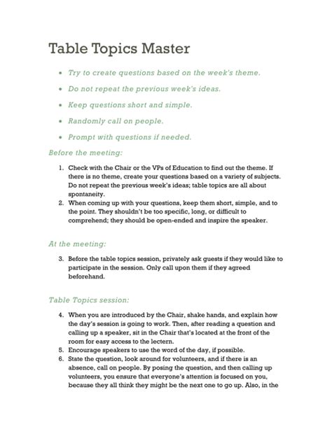 Image result for Table Topics Script Toastmasters