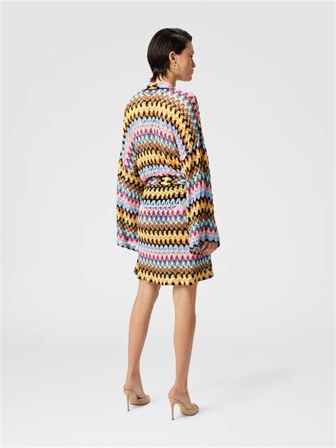 Kimono cover-up in lamé viscose lace with belt Multicoloured | Missoni