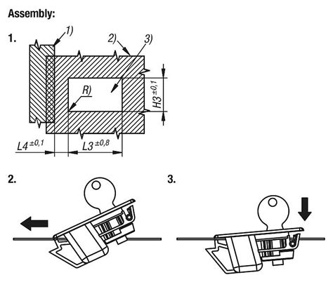 Snap locks, plastic with recessed grip, snap-in, Form B, not lockable ...