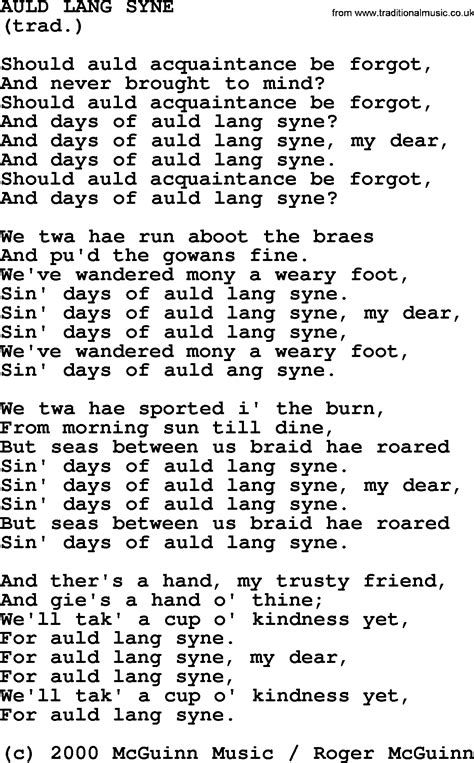 Auld Lang Syne Lyrics Chords