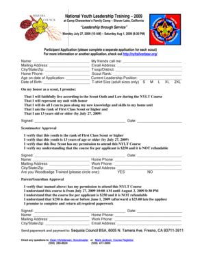 Fillable Online seqbsa National Youth Leadership Training 2009 ...