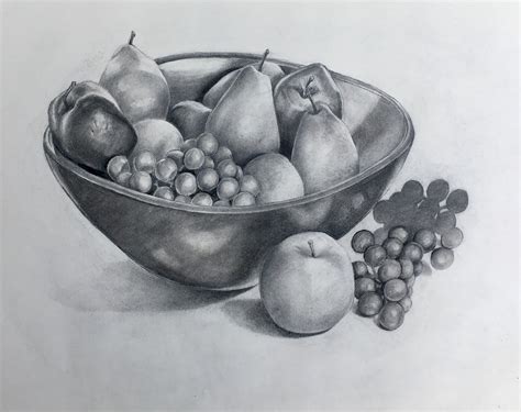 Realistic Fruit Bowl Drawing