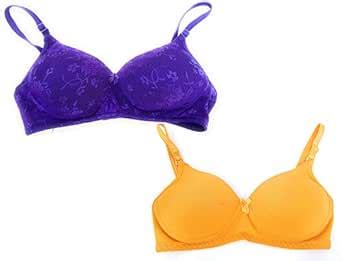 Buy Yellow and Blue Padded Cotton Non Wired Bra 30(2PCS Combo) (30) at ...