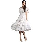 Buy Women's Satin Fit and Flare Midi Dress (RD_Krupali Cream_M at Amazon.in