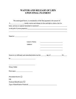 The Undersigned Lienor, In Consideration Of The Final Payment In The ...