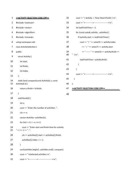 Image result for C-code Explanation for Activity Selection Problem