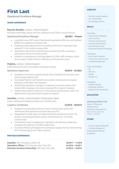 Operational Excellence Director Resume Examples for 2025 | Resume Worded