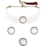 Buy ZAVERI PEARLS Purple Multistrand Beaded Ethnic Choker Necklace ...