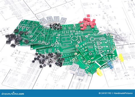Circuit Boards, Components with Schematics Stock Photo - Image of ...