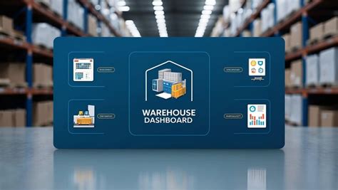 Modern warehouse dashboard and logistics icon on blue background ...