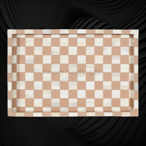Bone Inlay Checkerboard Tray Almond – luxuryhandicrafts.in