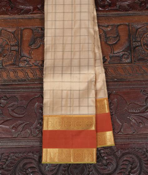 Buy Cream Handwoven Kanjivaram Silk Saree T158360