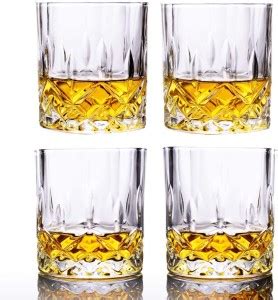 DEEP ENTERPRISE (Pack of 4) Linear Cutting Crystal Rock Glasses for ...