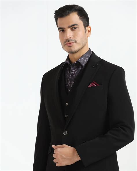 Buy Rostov Black Three Piece Solid Suit Online India