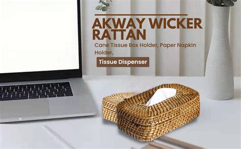 AKWAY Wicker Tissue Box Bamboo Tissue Holder, Rattan Paper Napkin ...