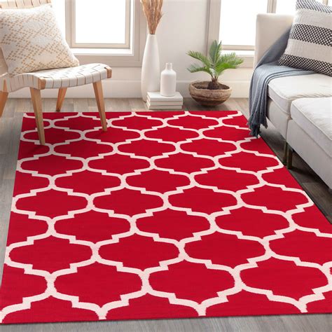 Handwoven Red Cotton Rug - Vogue Design for Stylish Décor