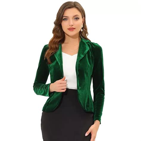 Women's Notched Lapel Long Sleeve Button Velvet Blazer