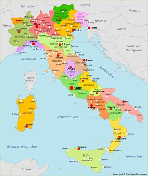 Map of Italy with Major Cities