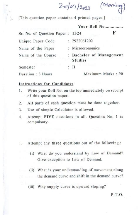 2023 Microeconomics - (Morning) question paper contains 4 printed Your ...