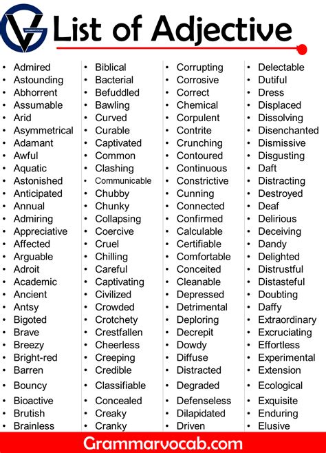 500+ List of Adjective Words - Definition of Adjective - GrammarVocab