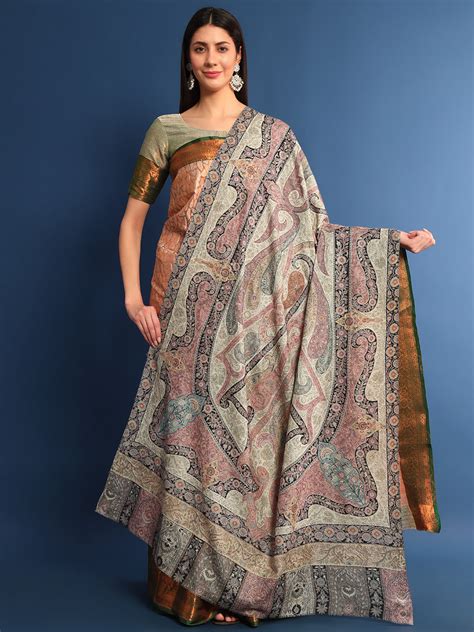 Women Safa Fine Wool Fabric Pashmina Kalamkari Embroidered Shawl (Size