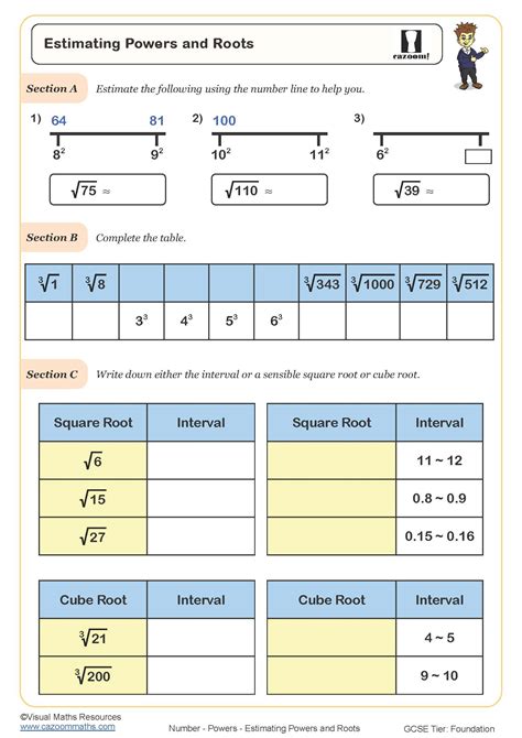 Estimating Values of Powers and Roots Worksheet | Cazoom Maths ... - Worksheets Library