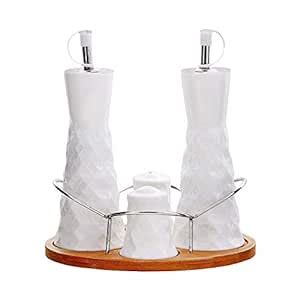 EZ Life Prism White Ceramic Oil & Vinegar Dispensers with Salt & Pepper ...