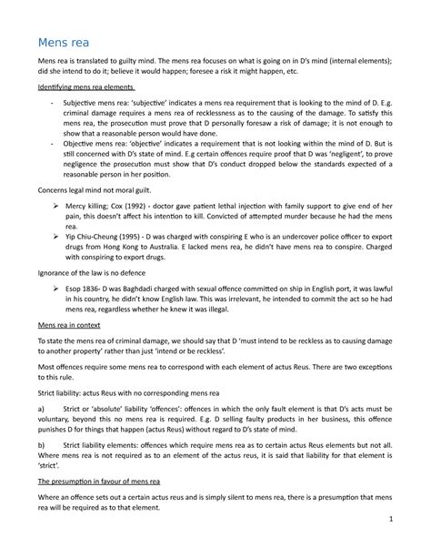 Mens rea - Lecture notes Mens Rea - Mens rea Mens rea is translated to ...
