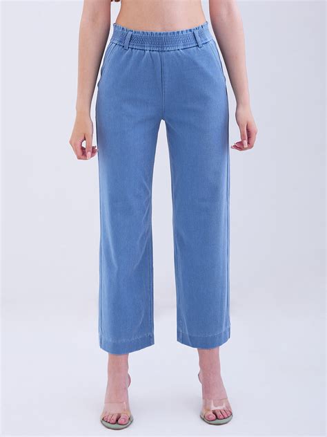 Spykar Ice Blue High Rise Straight Fit Casual Knit Track Pants For Women