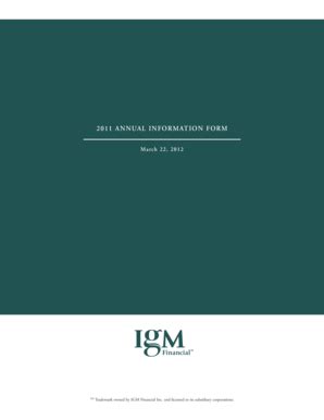 Fillable Online 2011 ANNUAL INFORMATION FORM - IGM Financial Inc. Fax ...
