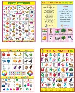 Combo of 4 Chart Hindi Varnmala, Our National Symbols, Colours ...