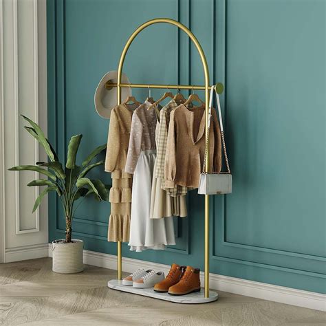 Everly Quinn Gold Clothing Rack, Modern Clothes Rack With Marble Base ...