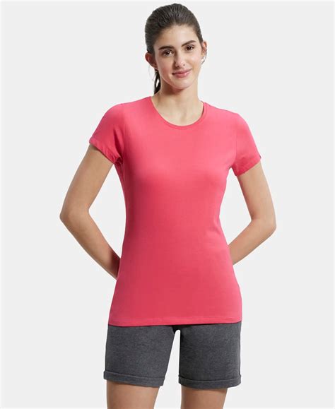 Buy Super Combed Cotton Elastane Regular Fit Solid Round Neck Half ...