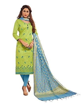 Buy Blissta Women's Slub Cotton Embroidered Dress Material with ...