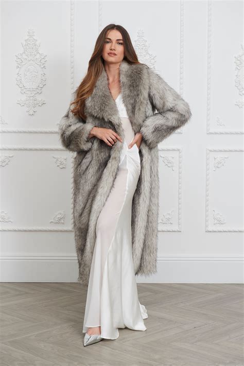 Elizabeth Full-Length Faux Fur Coat Smoke – Issy London