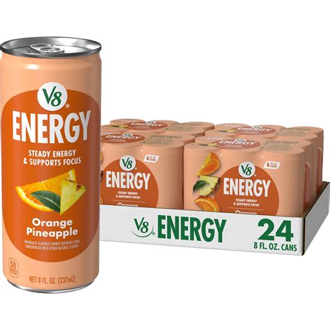(4 pack) V8 Energy Orange Pineapple Energy Drink, 8 fl oz Can, 24 Pack ...