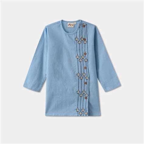 Desi Soota Blue Embroidered Side Cut Kurta