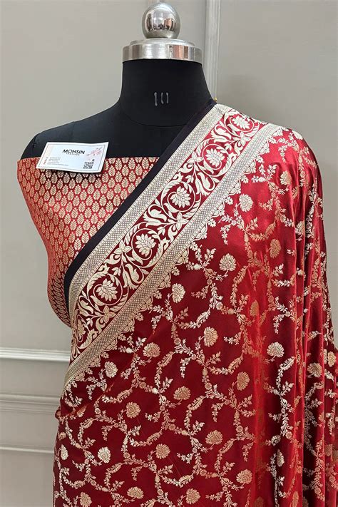 Maroon Chandramukhi Jaal Katan Silk Banarasi Saree – Mohsin Textiles