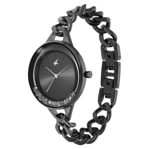 Buy Online Fastrack Glitch Quartz Analog Black Dial Metal Strap Watch ...