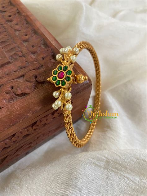 Precious Kundan Jadau Kada Bangle-Floral Pearl-J699 – vrikshamindia