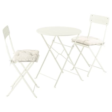 SUNDSÖ table and 2 folding chairs, outdoor off-white/off-white Kuddarna ...
